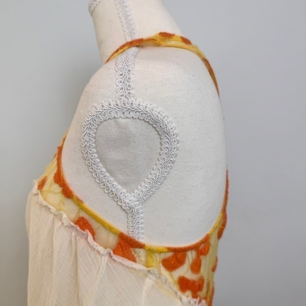 Free People Sheer Mini Dress XS Ivory Cotton Gauze Y2K Embroidered Floral Fairy - Picture 6 of 13